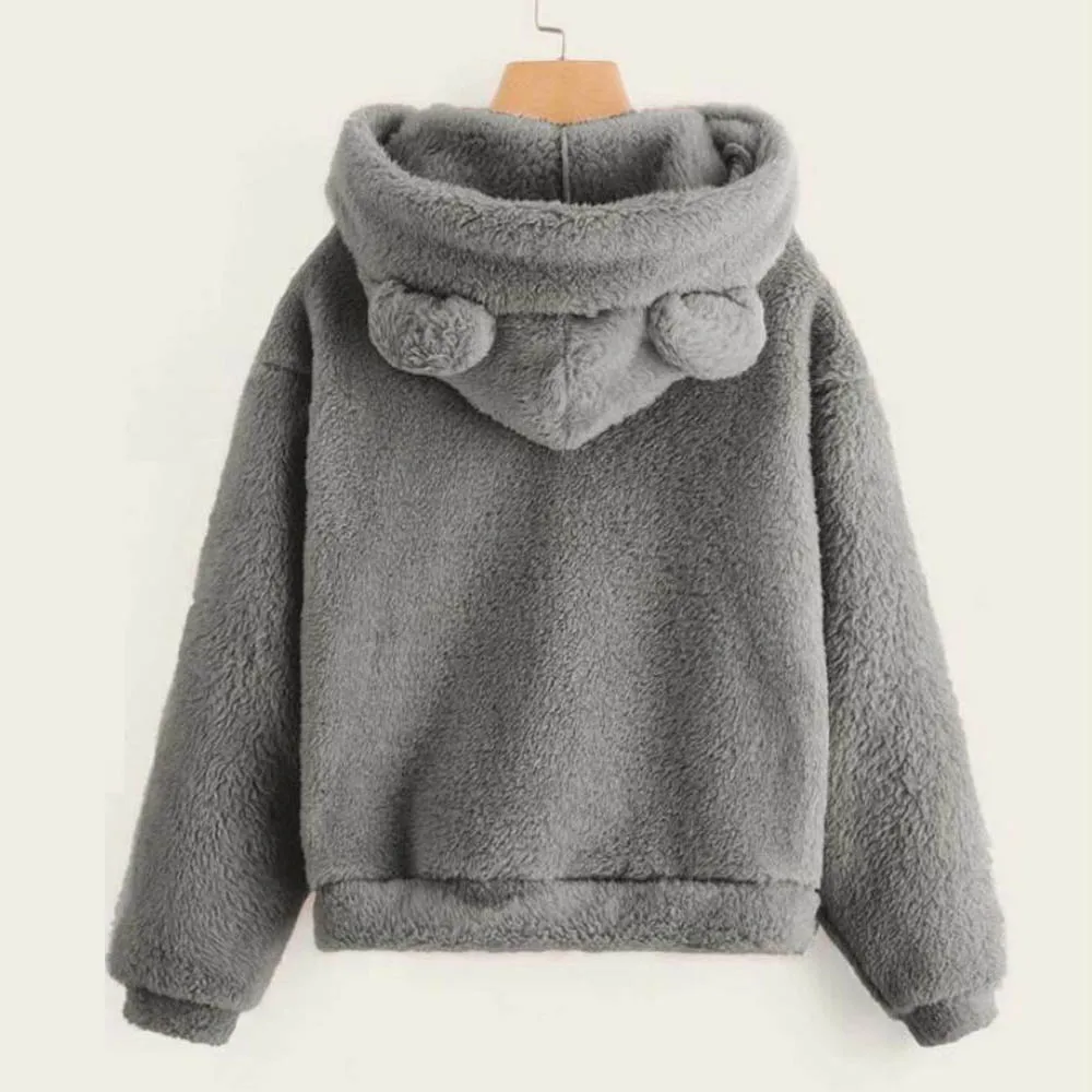 Женский плюшевый свитер размера плюс 3XL Kawaii топы Harajuku пуловер с капюшоном зимние