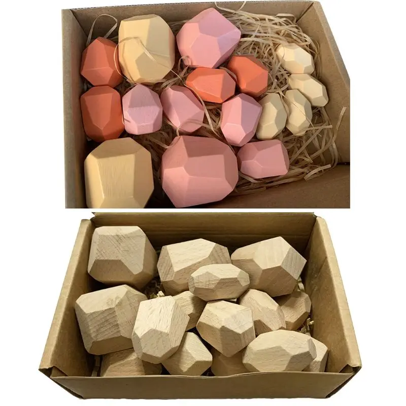 

16 Pcs Children Wooden Stone Stacking Game Building Block Kids Educational Toy J2HD
