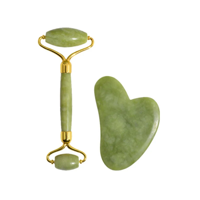 

2021Jade Roller Massager Green White Roller Xiuyan Jade Massage Roller Scrapping Plate Beauty Instrument Set