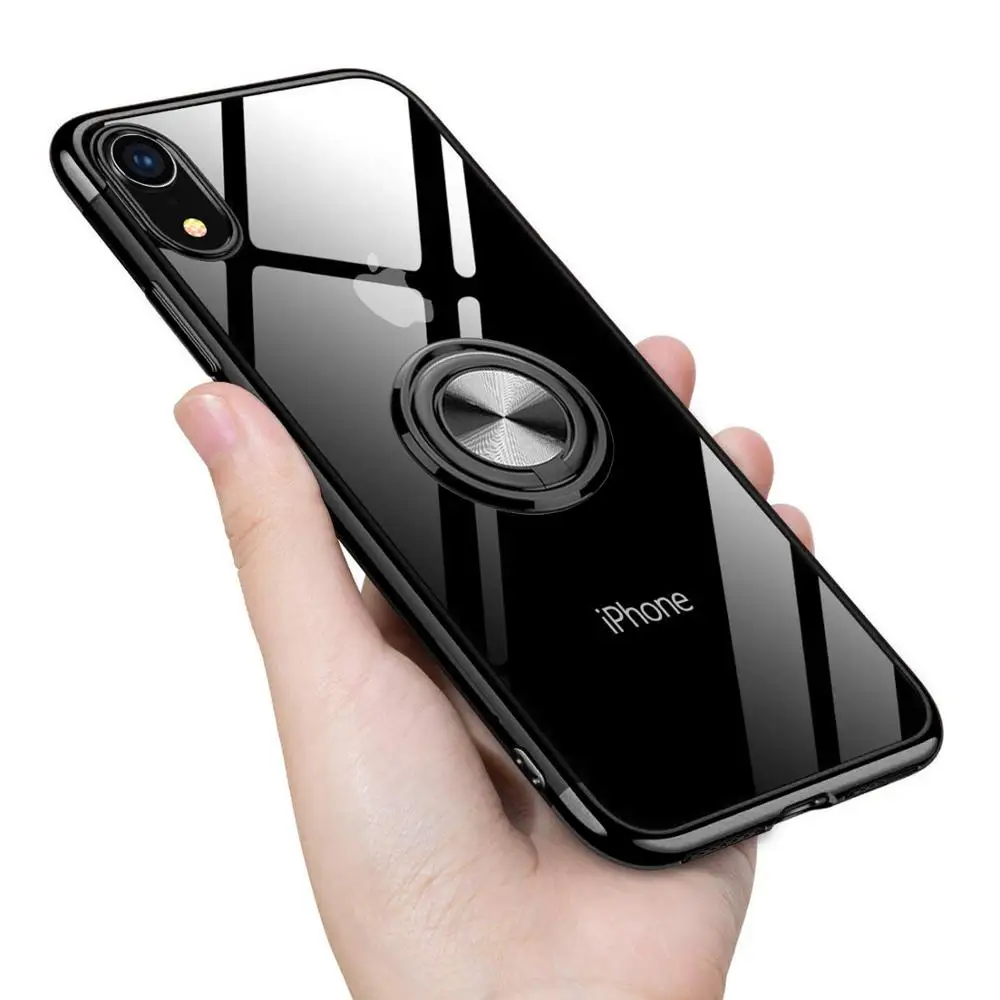 Черный Чехол для iPhone XR с магнитным кольцом, мягкий прозрачный защитный чехол для iPhone X R XS Max 11 Pro 8 Plus 7 6 6 S, аксессуары - Цвет: Черный