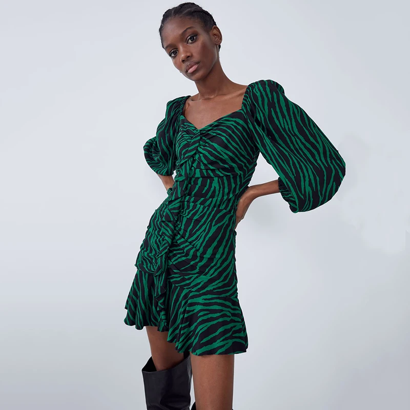 Женское платье с V-образным вырезом ZA летнее ламинированное декоративное