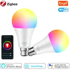 Умные светодиодные лампы Tuya Zigbee, 12 Вт, 15 Вт, с Wi-Fi, RGB-подсветкой, E27, B22, 110 В, 220 В, работает с Alexa Google Home