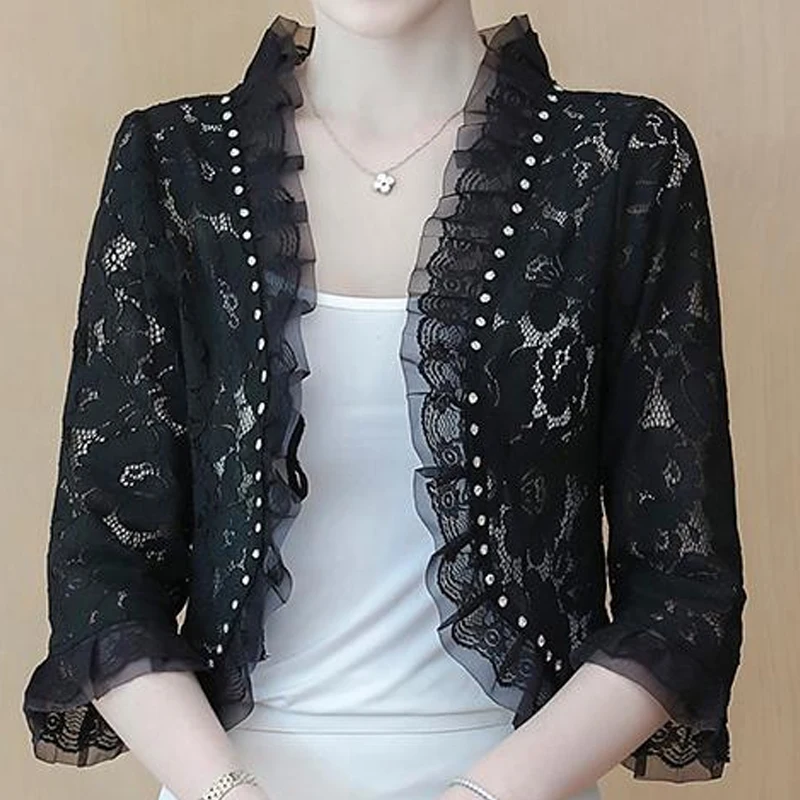 Женская куртка с коротким рукавом кардиган V-образным вырезом Маленькая