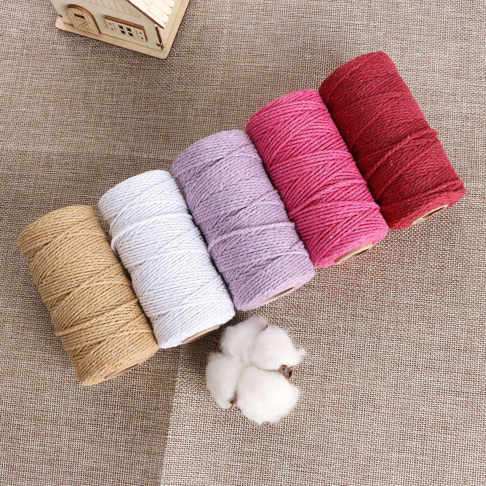 Цветной Шнур из 100% хлопка 2 мм бежевая витая веревка для рукоделия макраме