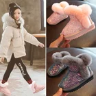 Детские зимние ботинки 2021, зимние теплые ботинки с кроличьим мехом для девочек, детская спортивная обувь из натуральной кожи, модные ботинки принцессы