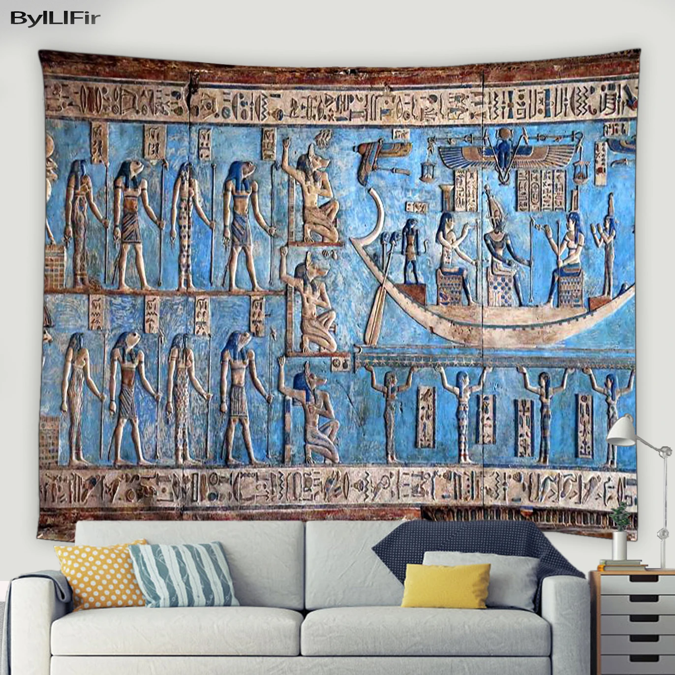 

Ancient Egyptian Yellow Retro Tapestry Wall Hanging Retro Culture Art Printing Mural Hippie Home Decor Living Room Tapestries