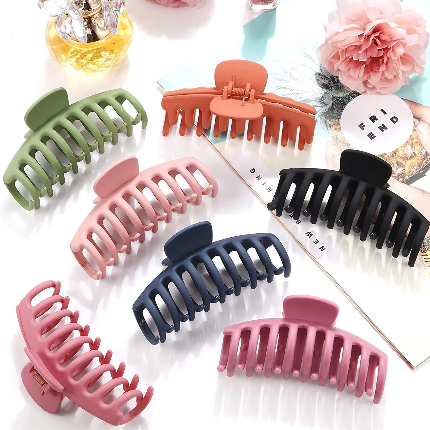 

6PCS Acrylic Hair Claws Solid Color Barrette Makeup Bath Elegant Multi Color Ponytail Clip For Women Girls Hair Accessories Gift