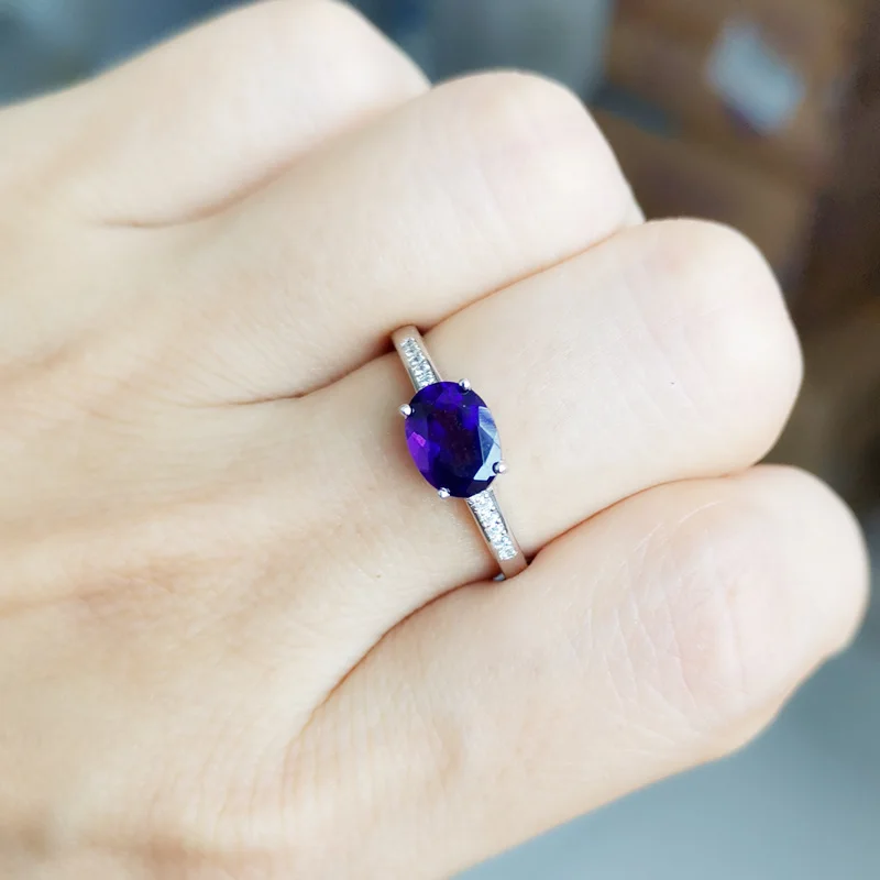 Кольцо с натуральным аметистом серебро 925 пробы бесплатная доставка тонкие