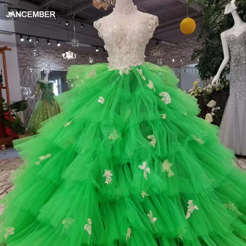 LSS154 недорогие Зеленые Вечерние платья феи с высоким воротом без рукавов