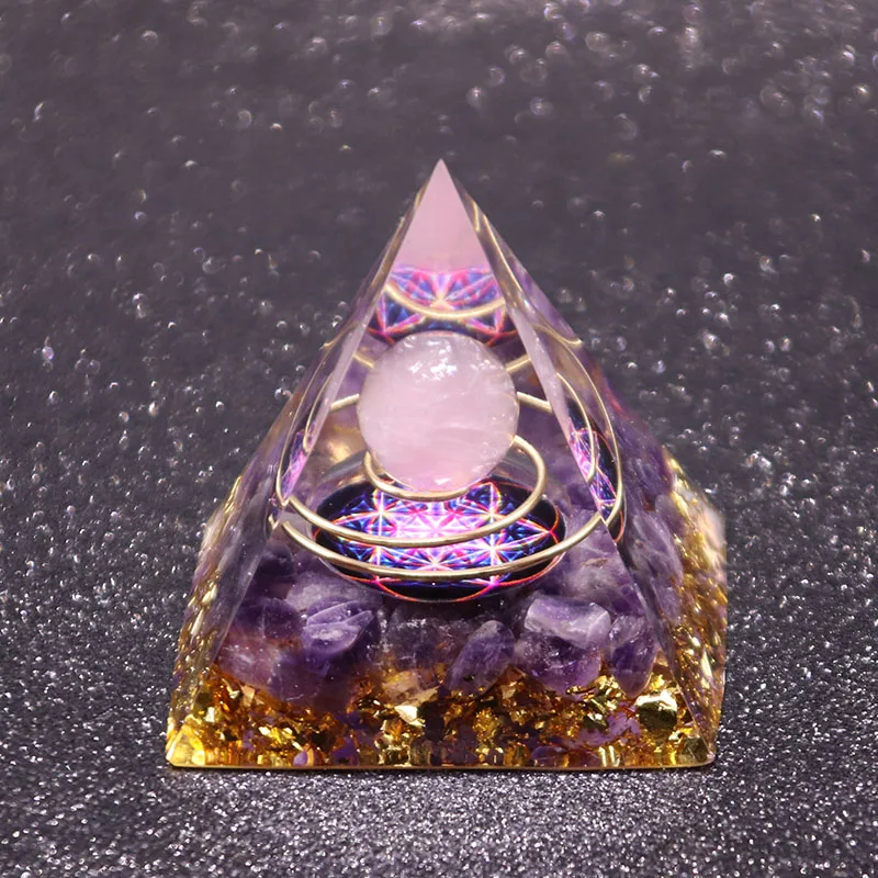 Пирамида органита ручной работы 60 мм аметистовый кристалл сфера с аметистом