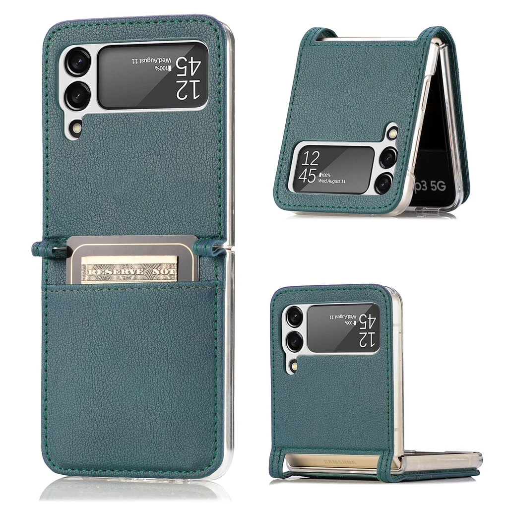 

Card Slot Leather Case for Samsung Galaxy Z Flip 3 5G Shockproof Protective Phone Cover for Galaxy Z Flip3