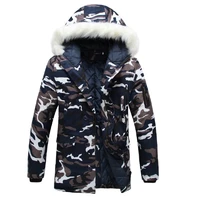 autumn and winter couples wear camouflage big fur collar mid length padded coat men and women thick padded coat winter jacket