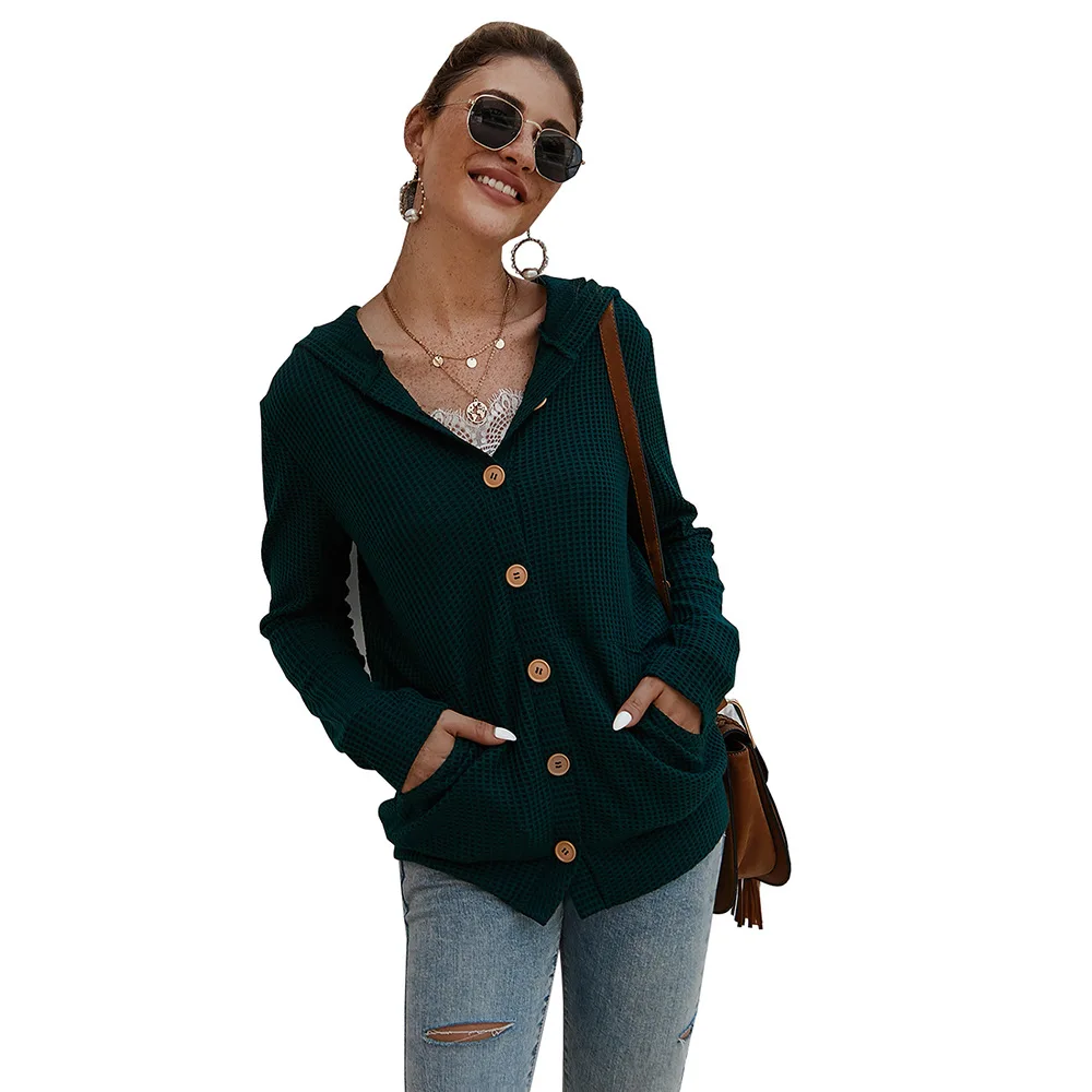 

XUANSHOW Womens Tops and Blouses 2019 Autumn Winter Fashion Women Hooded Button Cardigan Long Sleeve Lady Shirt Blusas Plus Size