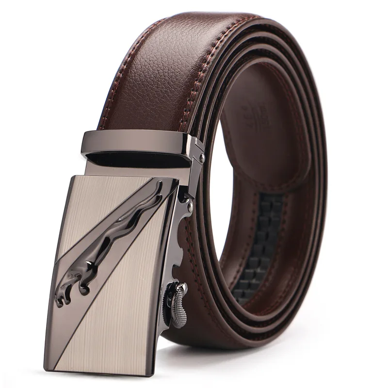 

Men's Genuine Leather Belt Brown Automatic Buckle Plus Size Waist Strap Business Male Cintos High Quality