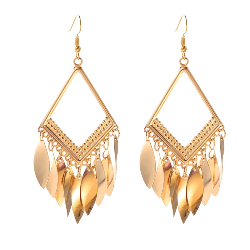 

Ethnic Women Heart Rhombus Geometric Dangle Tassel Hook Earrings Jewelry Gift