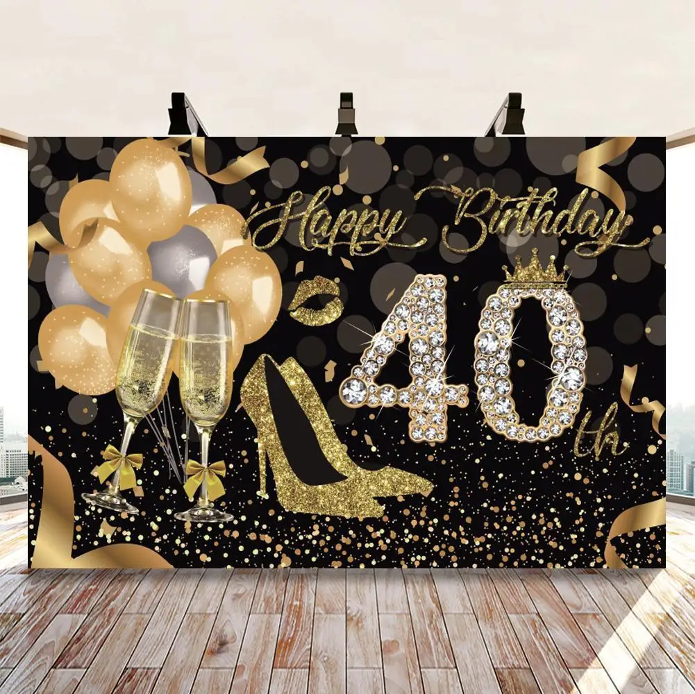 

Праздничный фон для фотосъемки с надписью Happy sweet, 16, 20, 30, 40, 50 дней рождения, блестящий золотой баннер в горошек со стразами и лентой, фон для фотосъемки