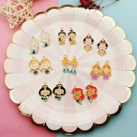 10pcs cartoon princess girls enamel charms oil drop metal girls pendants diy necklace earring bracelet jewelry accessories