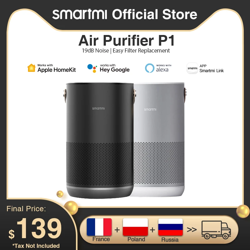 

Очиститель воздуха Smartmi P1, умное управление, бесшумная работа с Homekit,Alexa,Hey Google для свежего воздуха, для гостиной, спальни