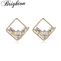 brighton unusual trendy bijou square with cute words stud earrings for women zircon geometric metal brincos exquisite jewelry