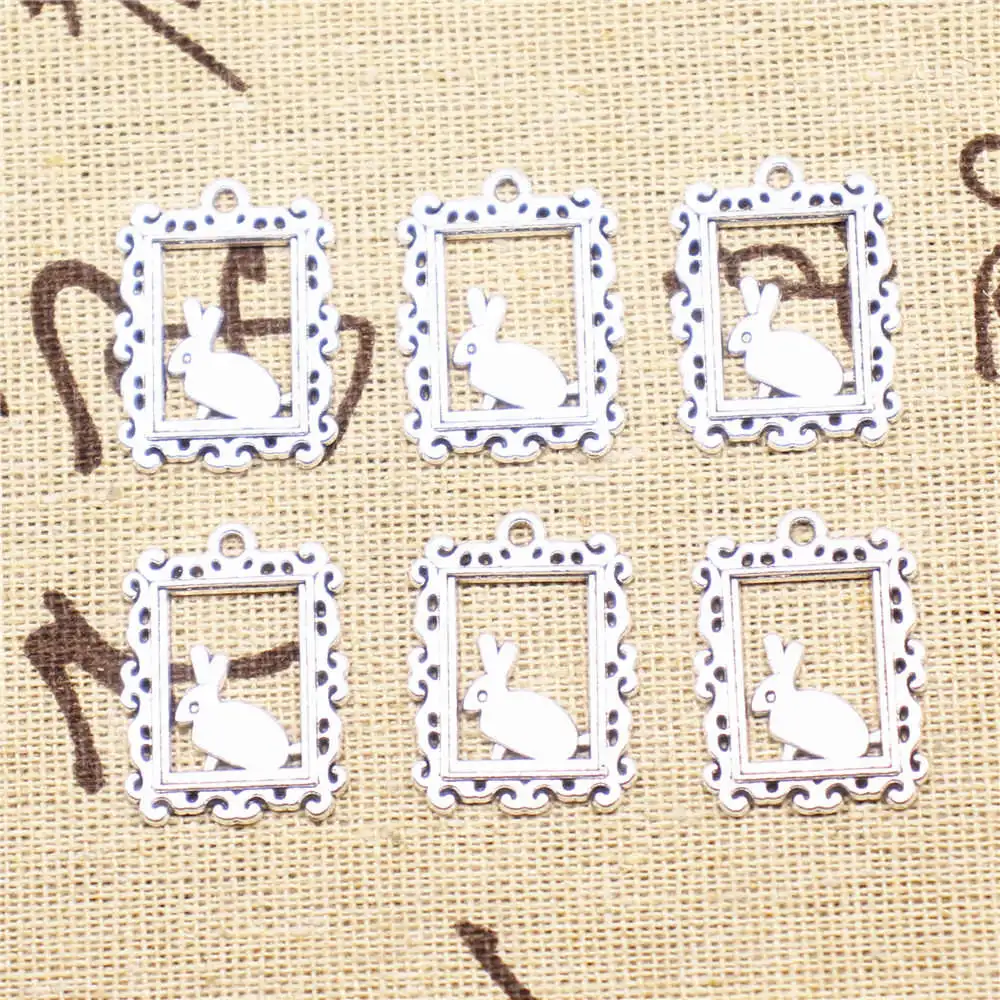 

Charms for jewelry making 20pcs 24x17mm antique silver color Bunny photo frame charms