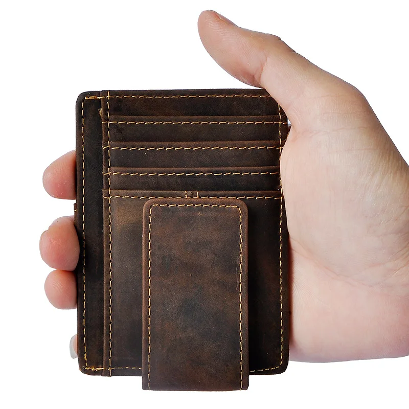 Мужской Магнитный кошелек westкрик из натуральной кожи с зажимом для денег