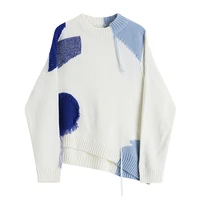 2022 patchwork womens sweater tassel trendy cropped contrast color spliced retro streetwear korean rib ins knitwear knitted top