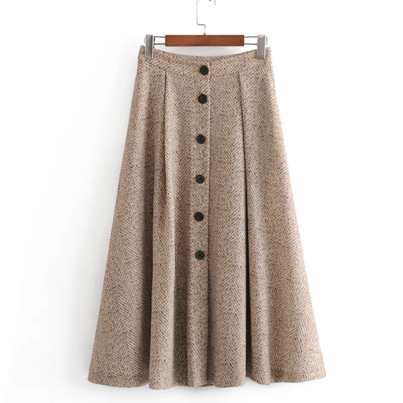 Женская юбка на пуговицах ZOEPO Повседневная Свободная из Твила в елочку с