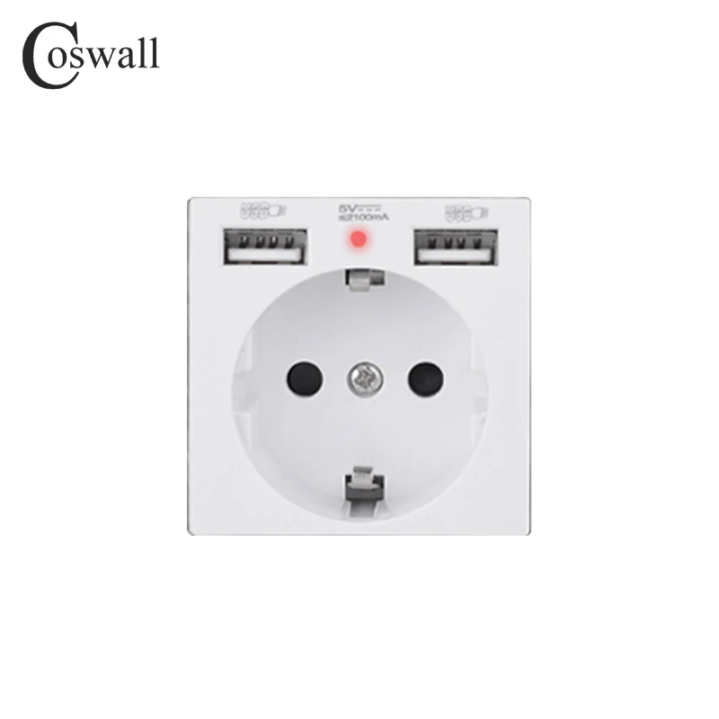 Розетка COSWALL EU / French Standard с двойным USB портом для зарядки 52*52*30 мм совместима C1 X2 E20 A1