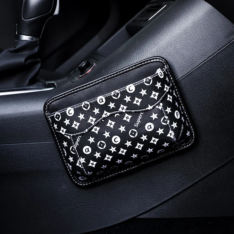 black car phone holder phone pocket in car pu leather car storage bag pasty phone box car sundries bag car accessories free global shipping