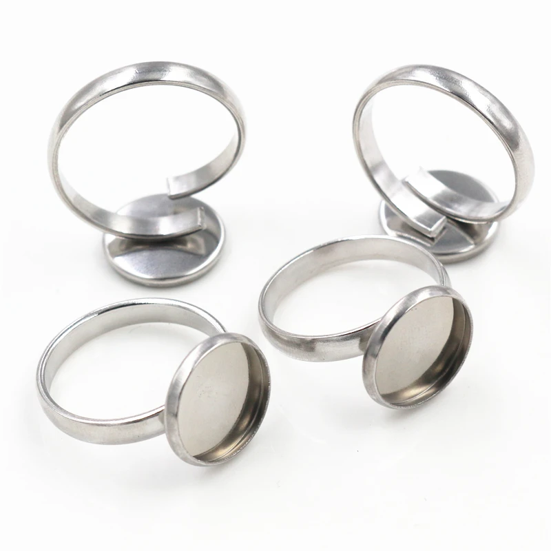 

12mm 10pcs/Lot No Fade Stainless Steel Adjustable Ring Settings Blank/Base,Fit 12mm Glass Cabochons,Buttons;Ring Bezels