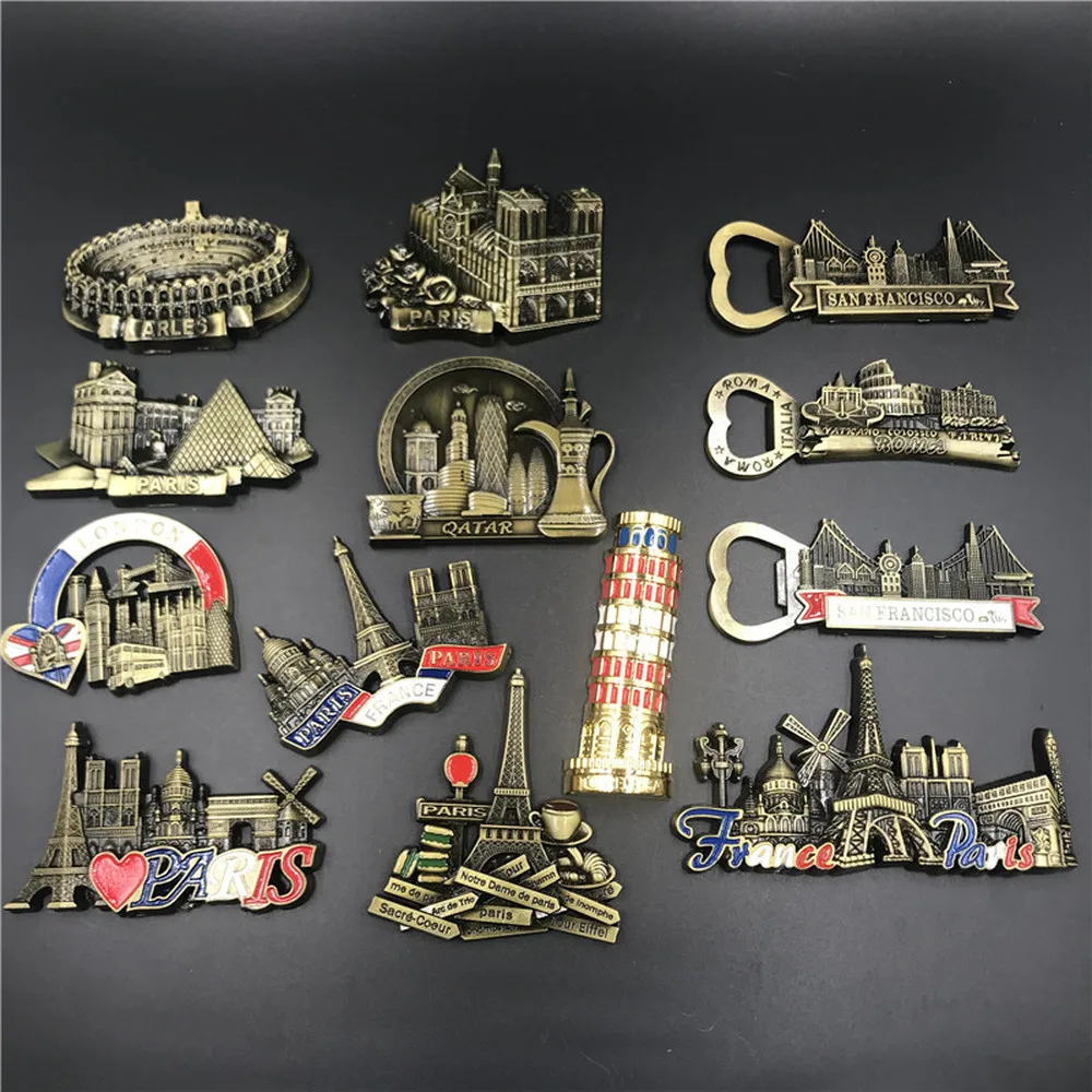 

Metal 3D Fridge Magnet British Italy Rome France USA Qatar Souvenir Paris San Francisco London