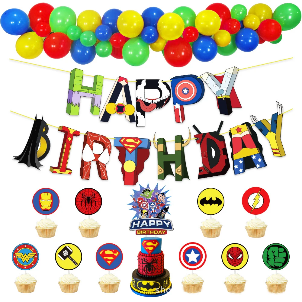 Juego de globos con dise&ntilde;o de superh&eacute;roes de Marvel para ni&ntilde;os, Set de decoraci&oacute;n para fiesta de cumplea&ntilde;os, suministros para Baby Shower-0