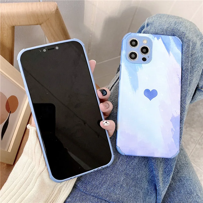 

Anti-fall Laser Gradient Watercolor With Love Heart Phone Case For iPhone 12 mini Pro 11Pro Max XR XS Max X 7 8 Plus 11 SE 2020