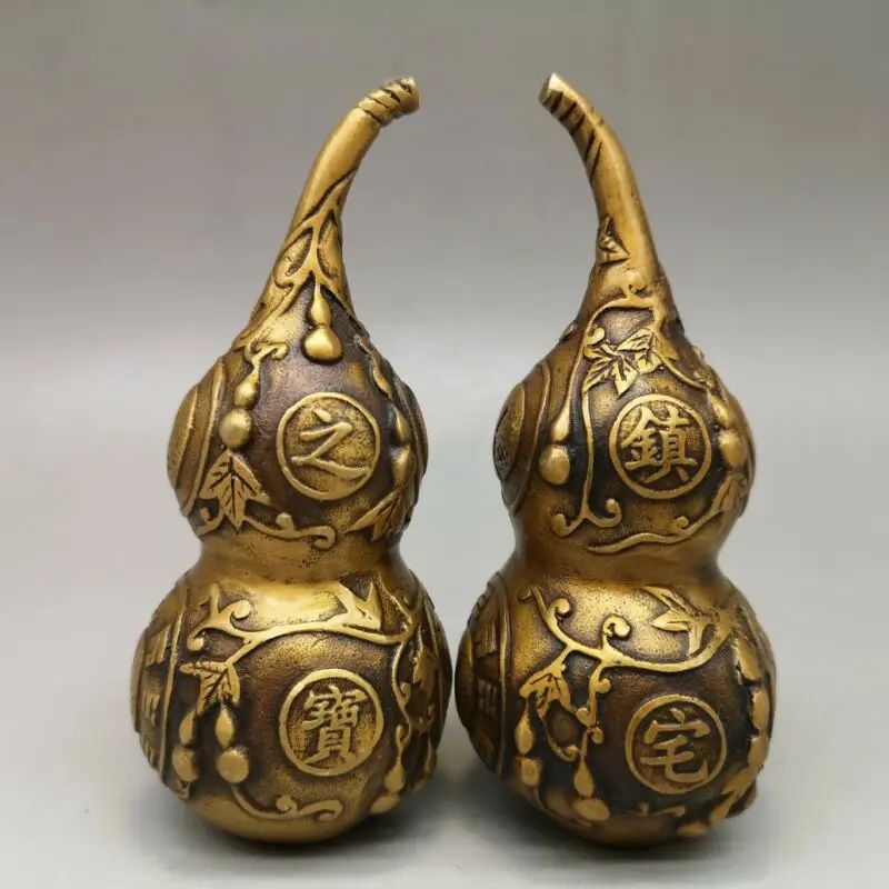 

5 "старинная Китайская античная бронза резные gourd колено Статуэтка фэншуй пара