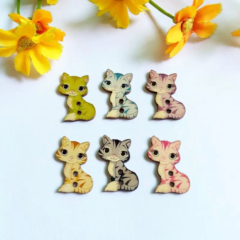 

50 шт. микс разноцветных пуговицы-кошки аксессуары для шитья Скрапбукинг принадлежности для рукоделия 2 отверстия деревянные пуговицы