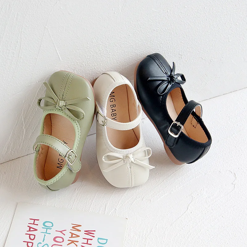 Spring Autumn Girls Princess Shoes Butterfly Mary Janes White Black Leather For Kids Flats Child Single Shoe Baby Toddlers |