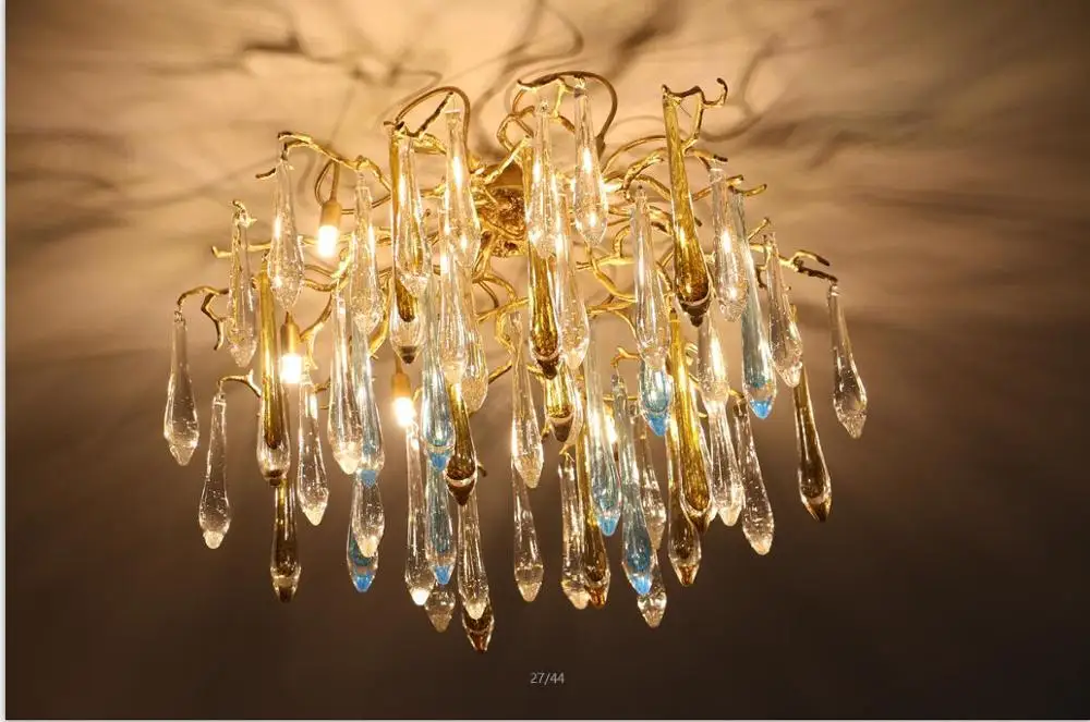 Low floor copper branch crystal chandelier French living room dining lamp American minimalist designer villa | Лампы и освещение