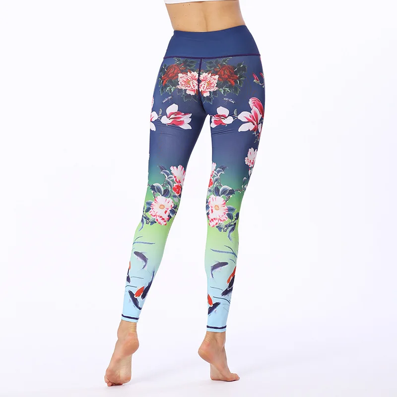 Women's fitness yoga pants slim high waist exercise leggings gym stretch romantic print pantyhose running belly control speed dr