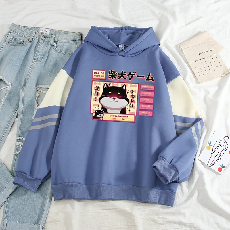 

Lovely Shibainu Printing Loose Large Size Casual Plush Thick Double Hoodie Korean Fashion Tops Streetwear Clothes
