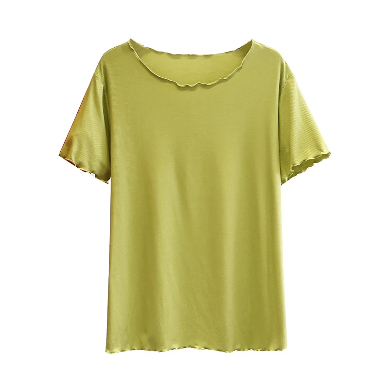 Футболка женская однотонная с коротким рукавом модный размера плюс S56-843 на лето |