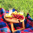 Портативный круглый деревянный складной стол для пикника на открытом воздухе, стеклянный держатель для сада, вина, пляжа, кемпинга