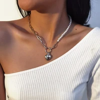 ae canfly boho punk lover heart beaded long chain necklace aesthetic jewelry goth baroque pearl pendant choker necklace women