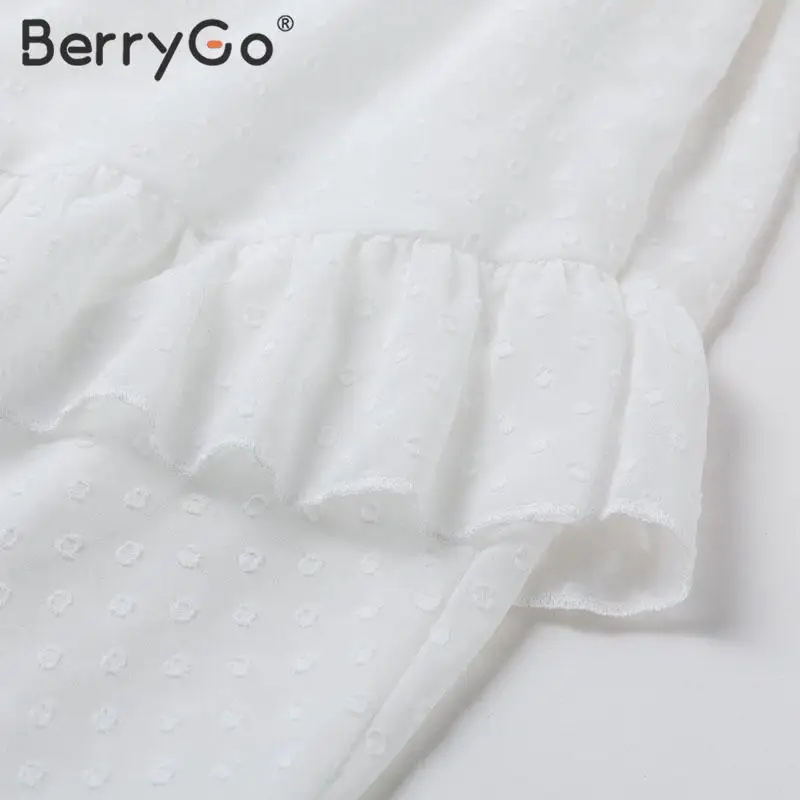 Женское шифоновое платье в горошек BerryGo элегантное белое пляжное трапециевидной