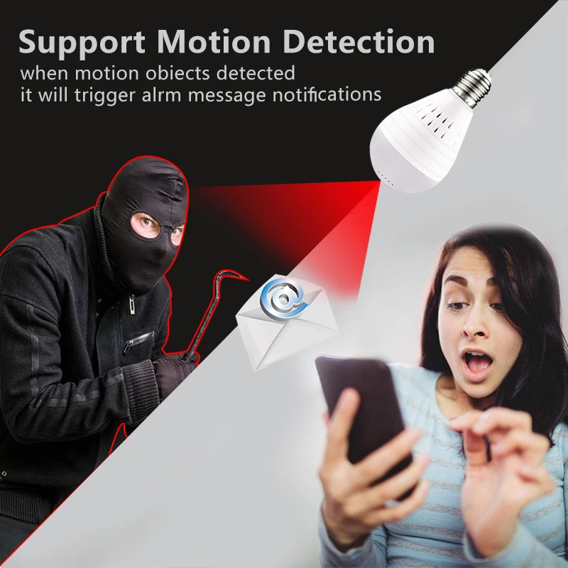 Лампа с Wifi мини-камерой 960 P, беспроводная ip-камера для домашней безопасности, панорамная камера рыбий глаз с углом обзора 360 градусов, камера с датчиком движения