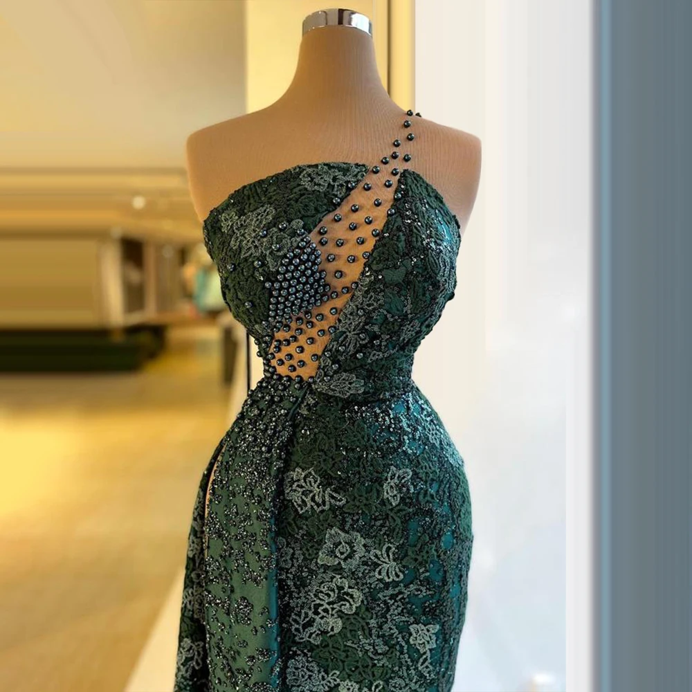 Pearls A-line Green Formal Dress Women Elegant женское платье vestiti donna eleganti  abiye gece elbisesi Dresses For Women