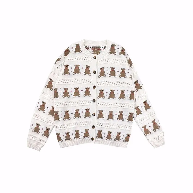 

Knitted Cardigan Coat WOMEN 'S Loose Student Autumn New V-neck Cute Bear Ins Slim Lazy Style Sweater