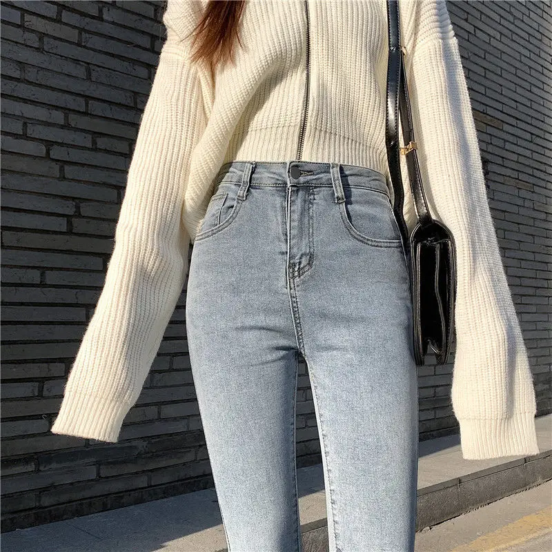 

Women's trendy jeans autumn and winter high waist was thin ins wind Korean version of the wild net red slim feet stretch pants
