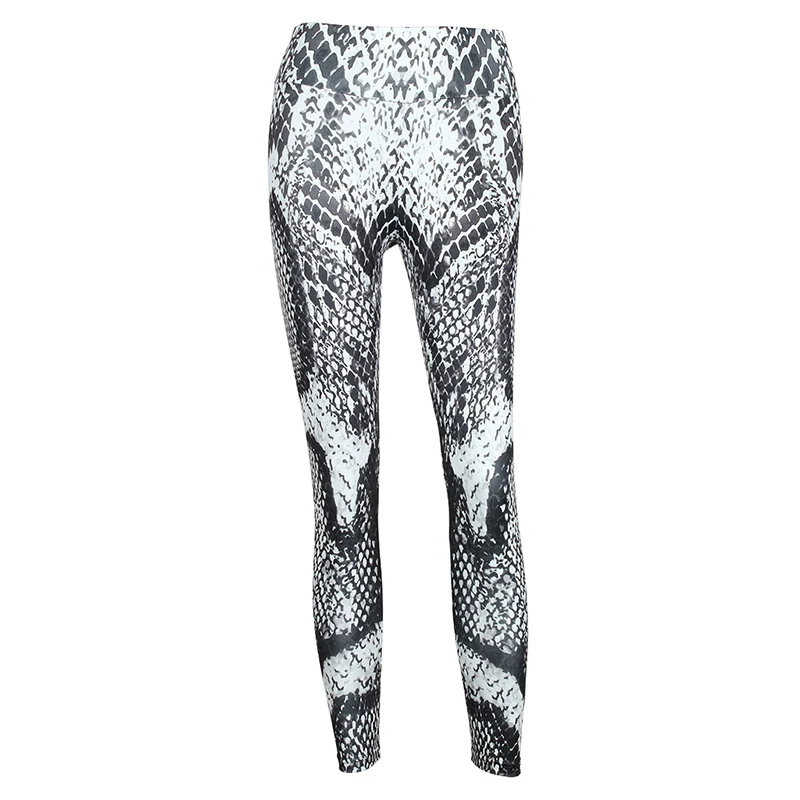 Black-white CHRLEISURE лосины для фитнеса с принтом, женские модные Полиэстеровые штаны длиной до щиколотки, змеиная кожа, пуш-ап, сохраняющие стройность, женские леггинсы - Цвет: Black-white