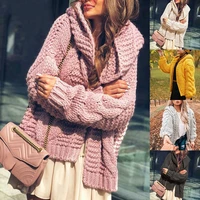 sweater female 2021 winter lovely style solid color knitted cardigan hooded top japanese white sweater fluffy coat wholesale