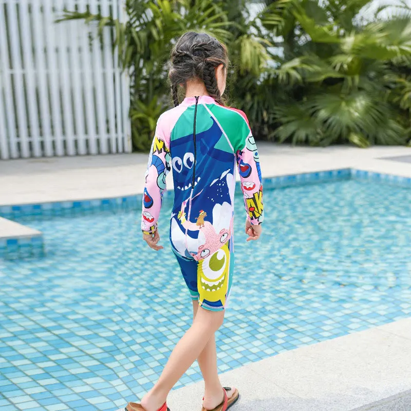 Купальный костюм для девочек из двух предметов с длинным рукавом и защитой от